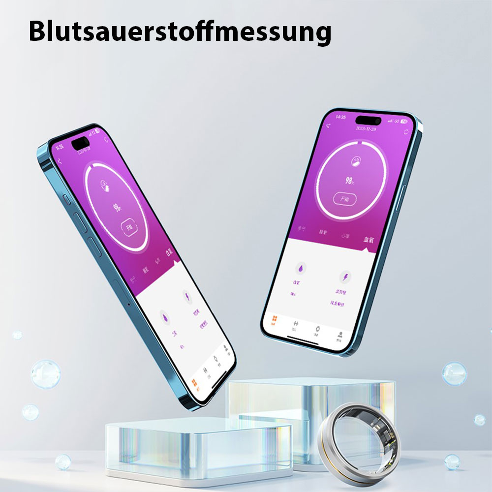Smart Ring mit Ladecase / Blutsauerstoffmessung / Schlafqualitätsüberwachung (17.4mm Durchmesser) (IP67) - Silber / Gold