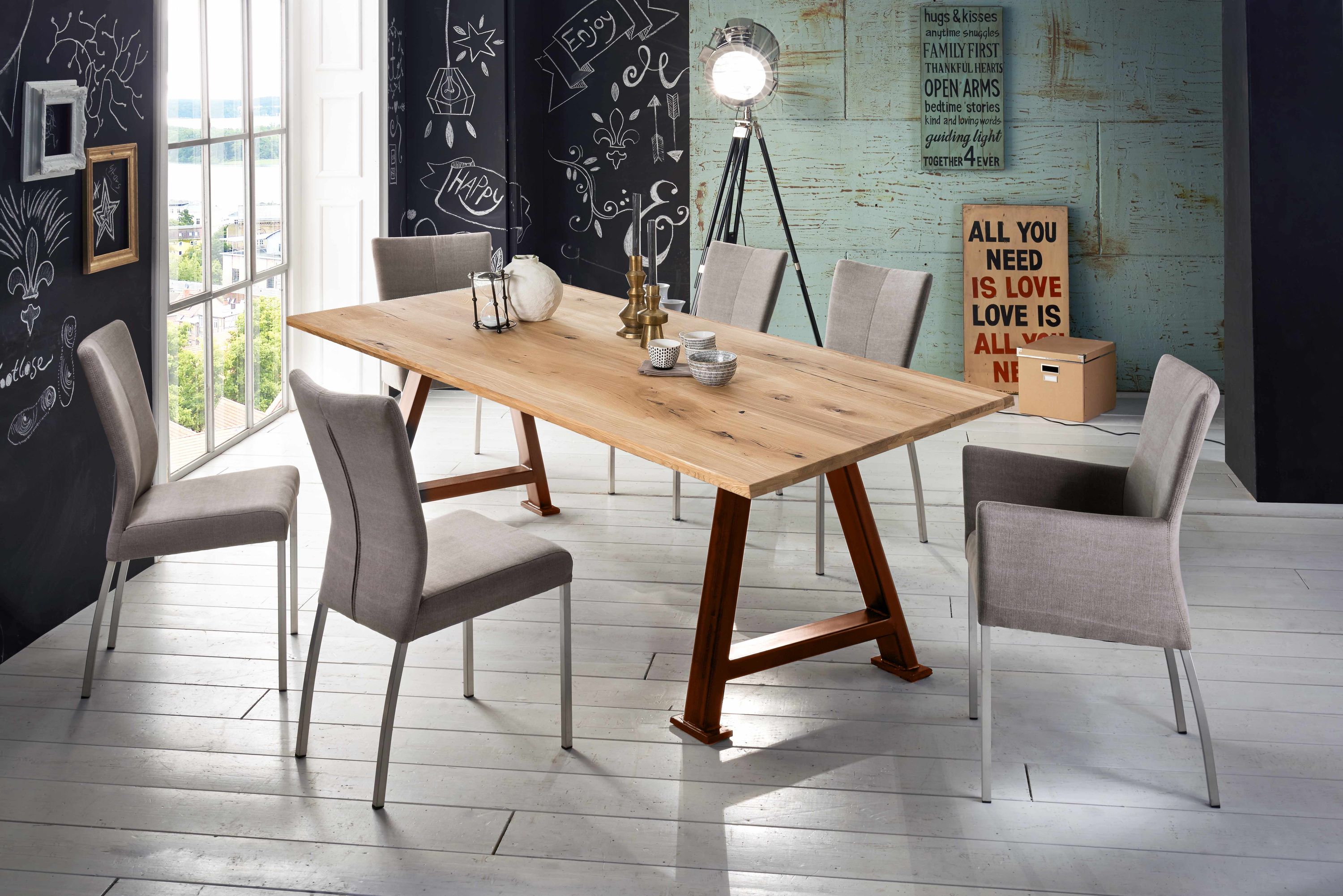 Tisch 220x100cm Wildeiche Metall Holztisch Esstisch Speisetisch Küchentisch