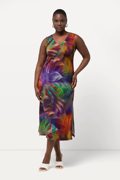 Midi-Slinkykleid, A-Linie, V-Ausschnitt, ärmellos