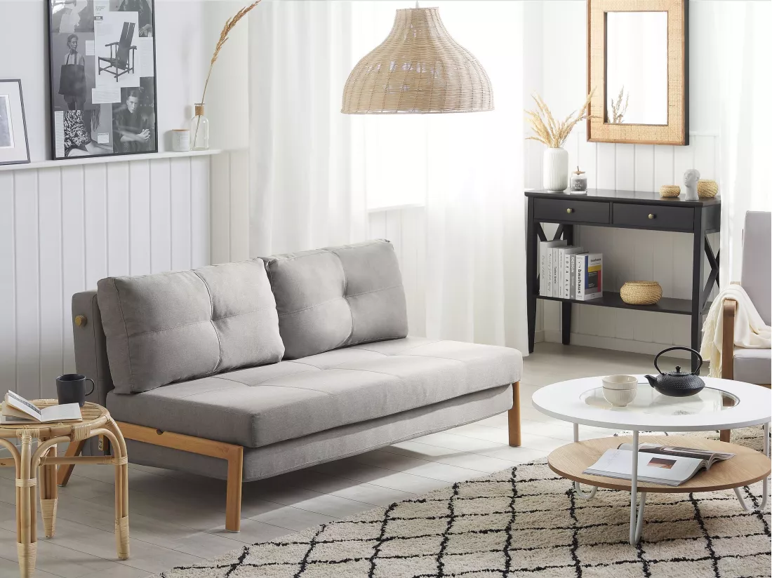 Canapé convertible 2 places en tissu gris clair EDLAND