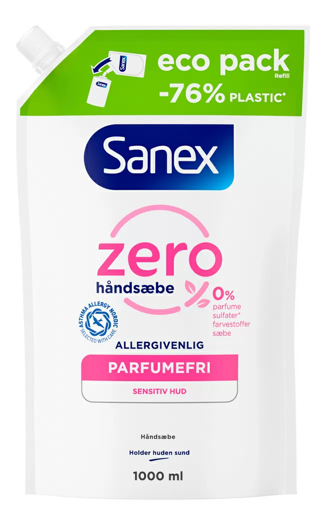 Sanex Zero % Flyd. Håndsæbe refill - 1000 ml.