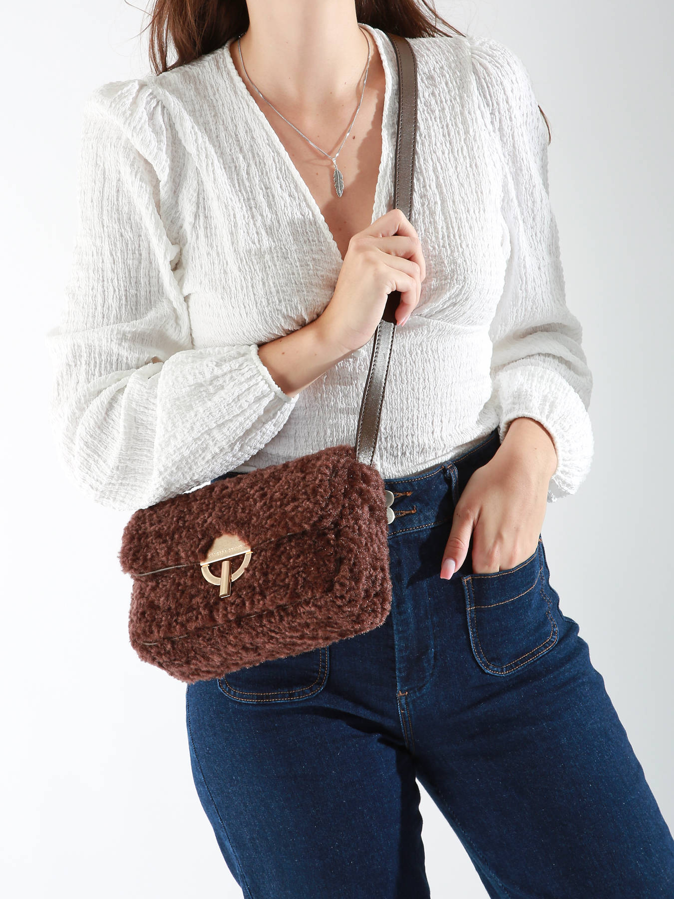 Moyen sac bandoulire Moon cuir et shearling VANESSA BRUNO