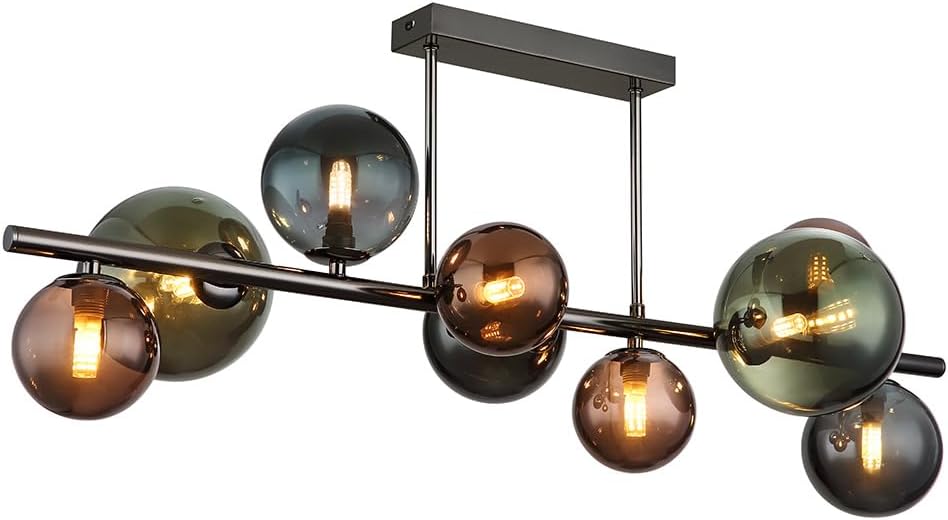 LED Deckenleuchte 9 Flammig Deckenlampe Glaskugeln Esszimmerleuchte Kugeln, bronze petrol grün, 9x 3,5W 350Lm warmweiß, LxBxH 87x30x38 cm
