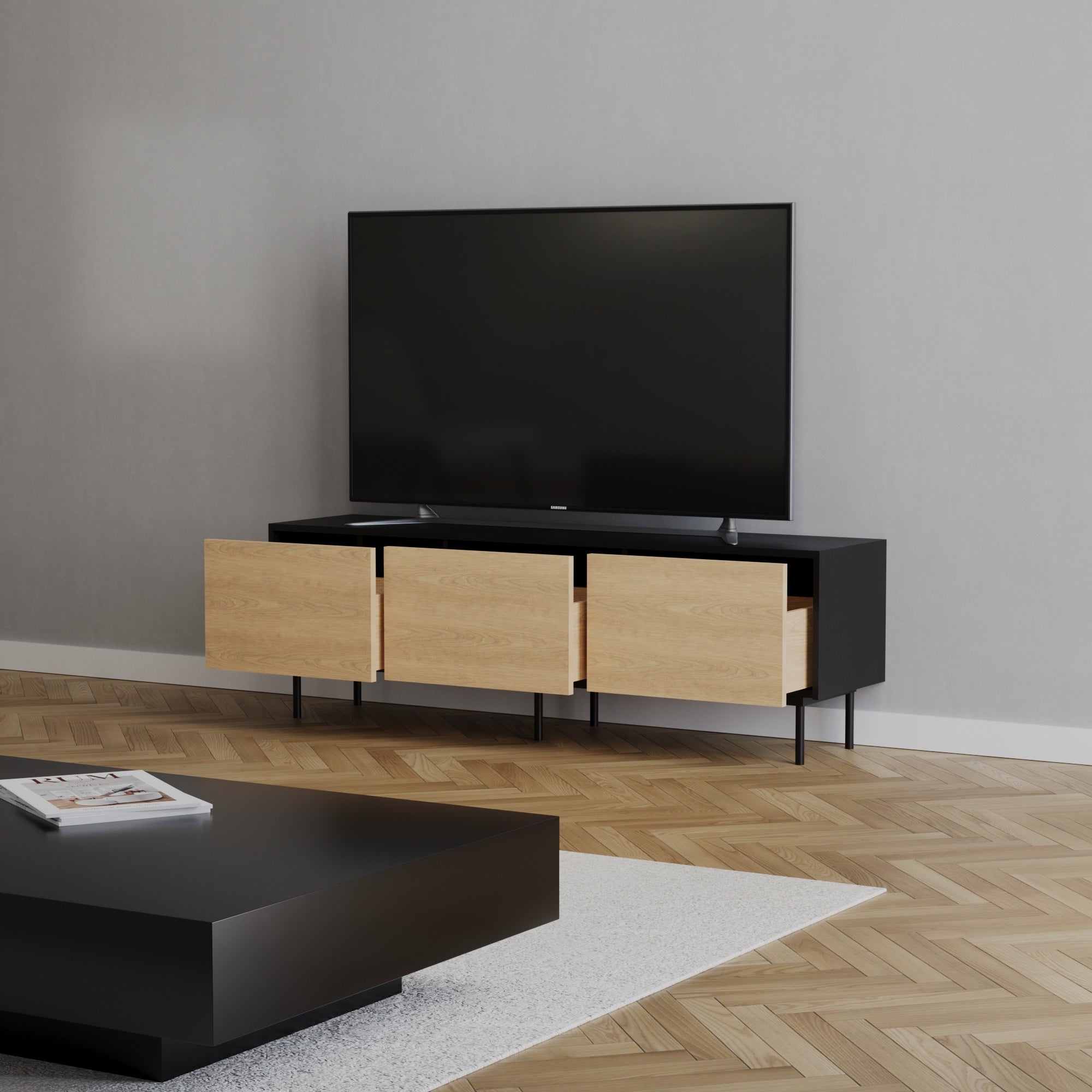 Bronx71 Tv-meubel Thomas zwart|blank eiken 150 cm