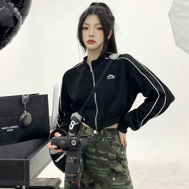 dintsdot - Lettering Zip-Up Crop Bomberjack