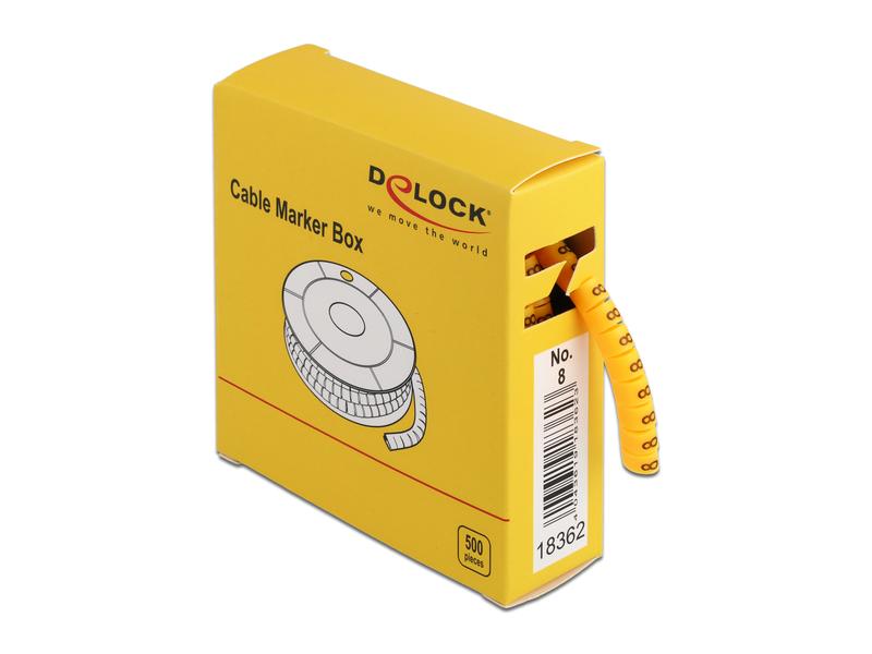 Delock Kabelkennzeichnung Nr. 8, gelb, 500 Stück Delock Kabelmarker Box, Nr: 8, gelb, 500 Stück