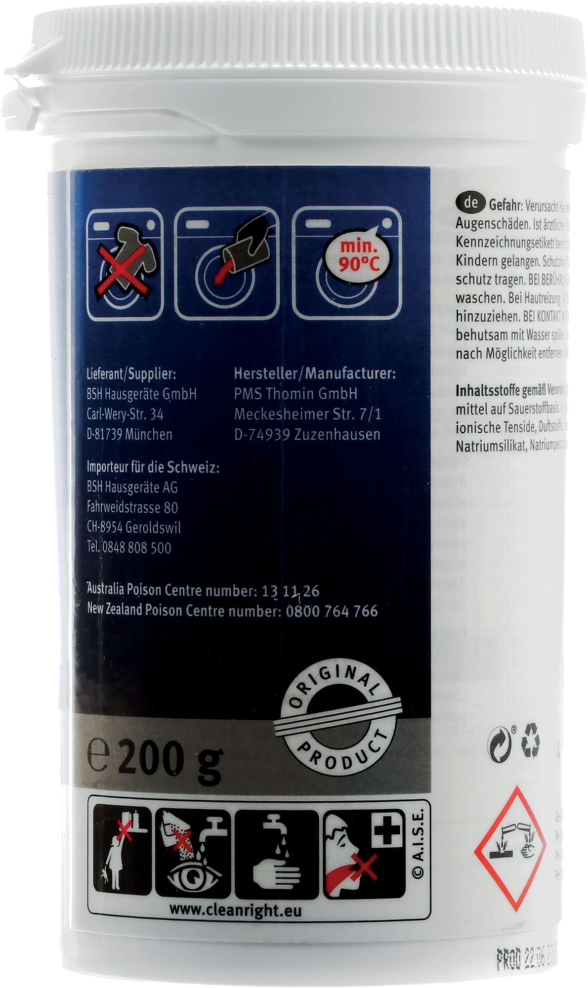 Pó para limpeza de máquinas de lavar roupa. 00311925