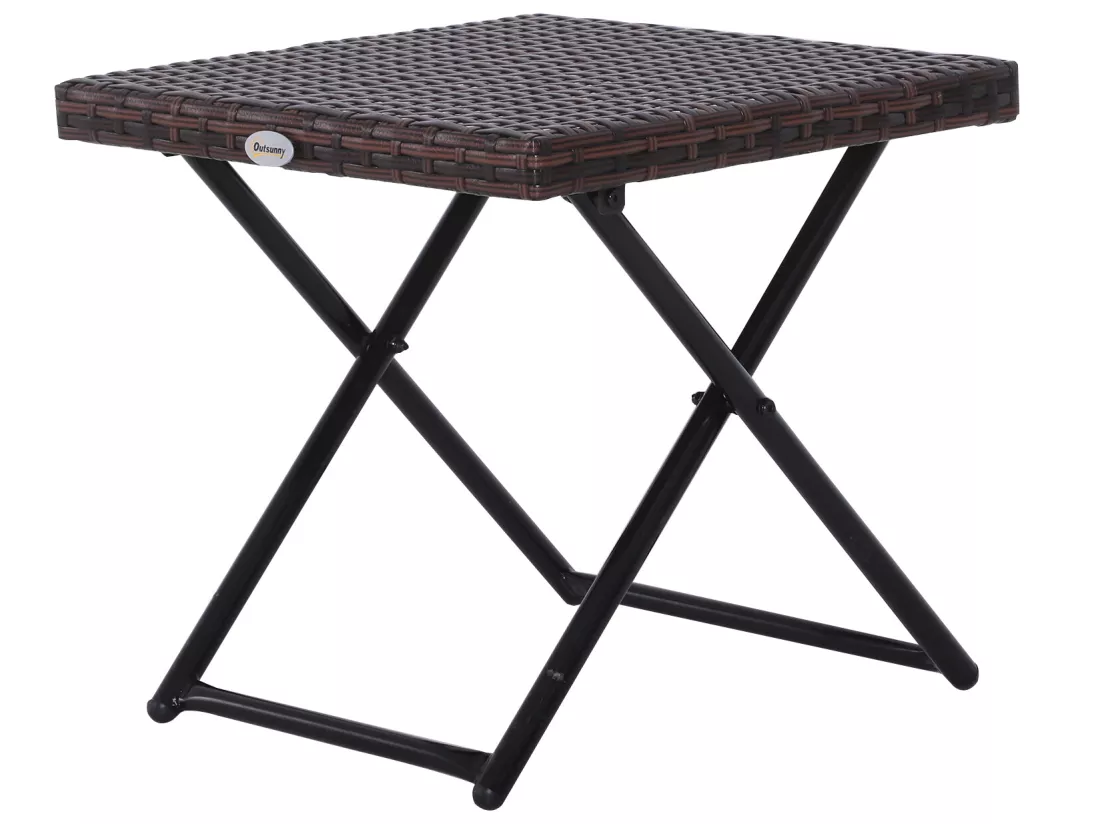 Table basse pliable de jardin style cosy chic dim. 40L x 40l x 40H cm métal époxy résine tressée imitation rotin marron