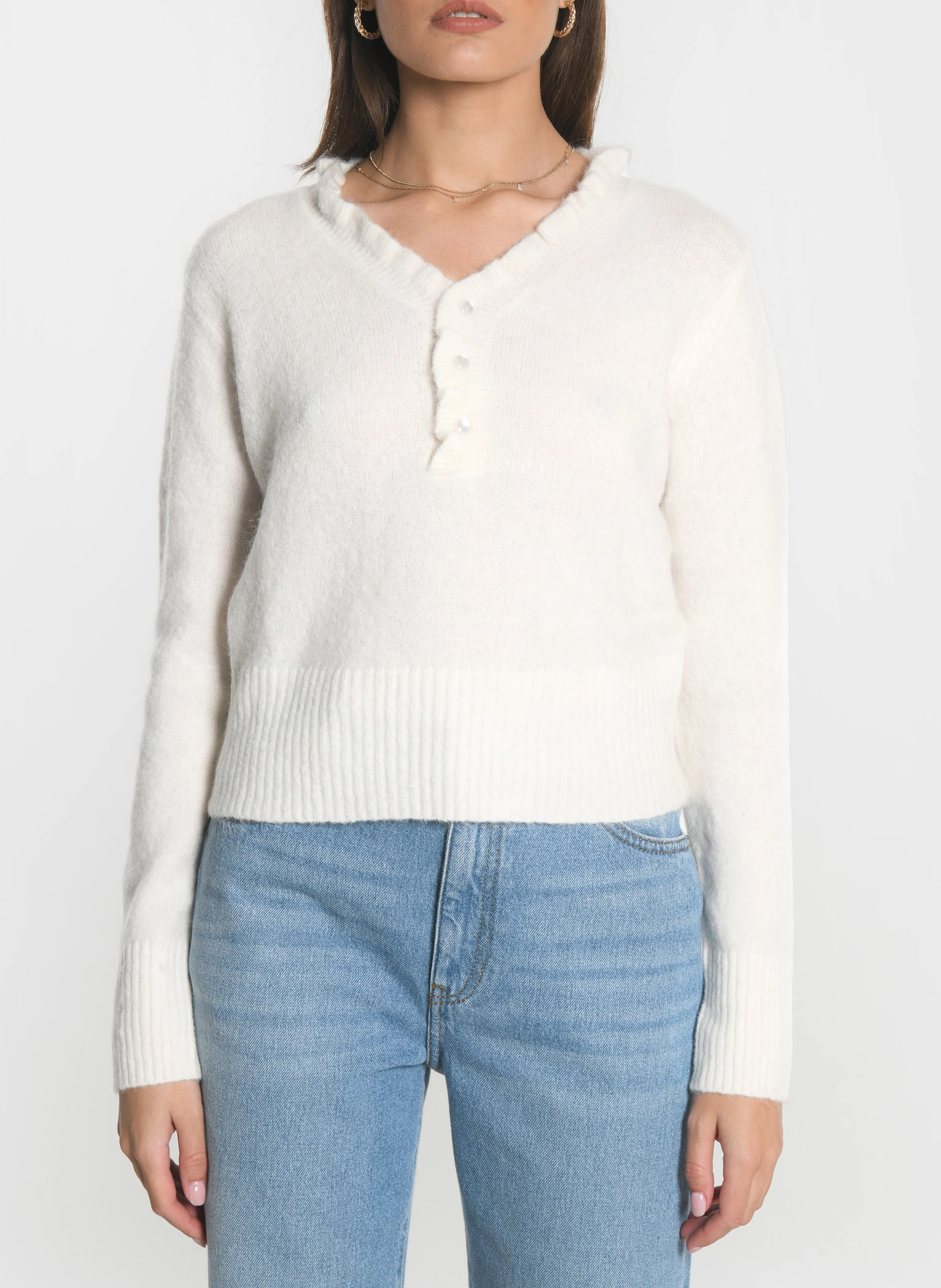 SANDRINE - Pull droit col V | Blanc