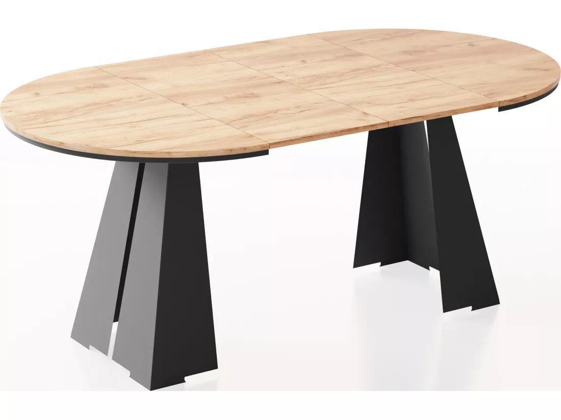 Table à Manger Ronde Extensible Avec Piètement Métallique Noir - Table Industrielle Moderne Pour Salle à Manger Ou Cuisine - 120 Cm à 200 Cm - Fabriqué En Ue - Chên