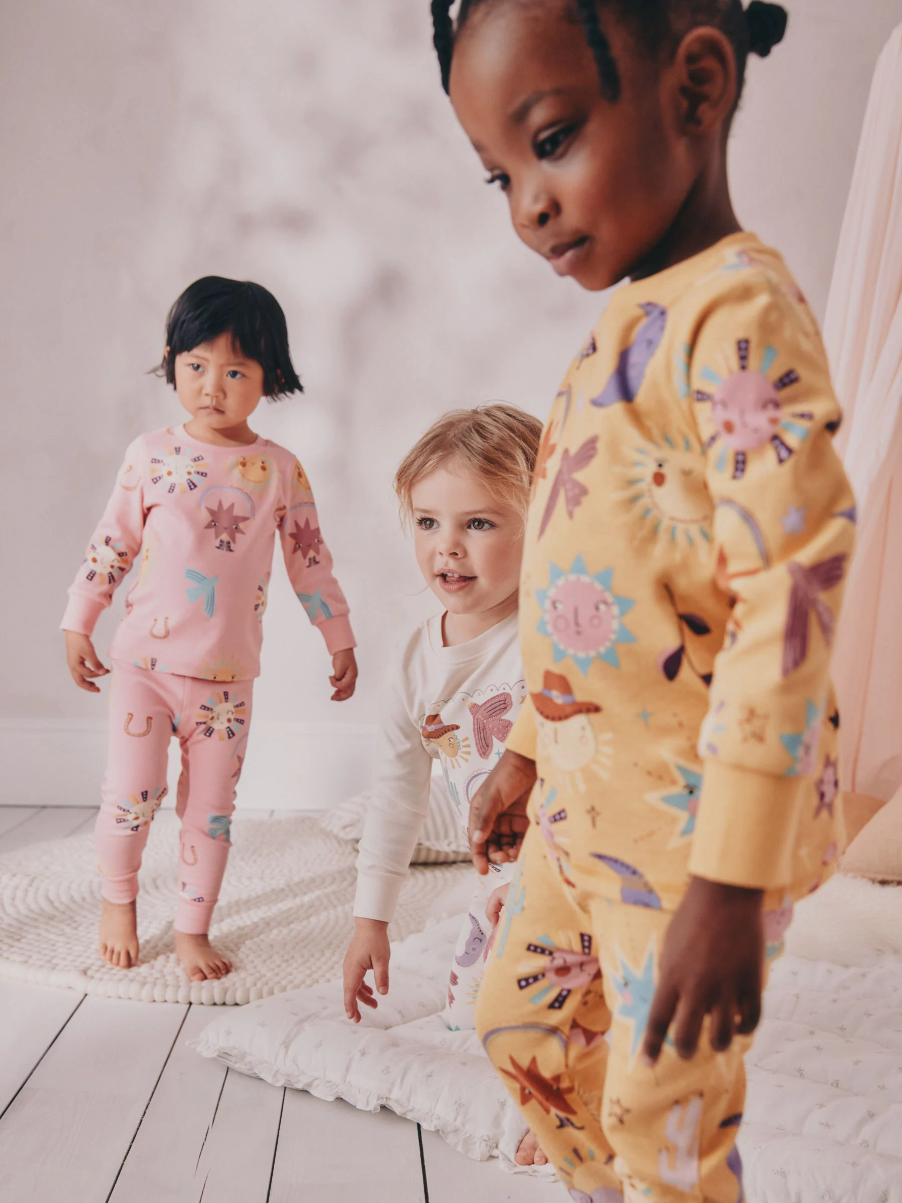 Roze/gele westernprint - Verpakking van 3 knusse pyjama's (9 mnd-12 jr)