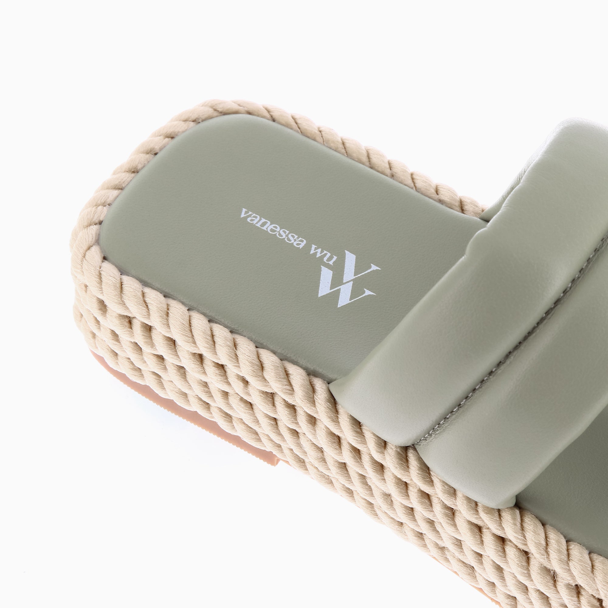 Sandales plates-Mules Nala vert pastel à plateforme cordes
