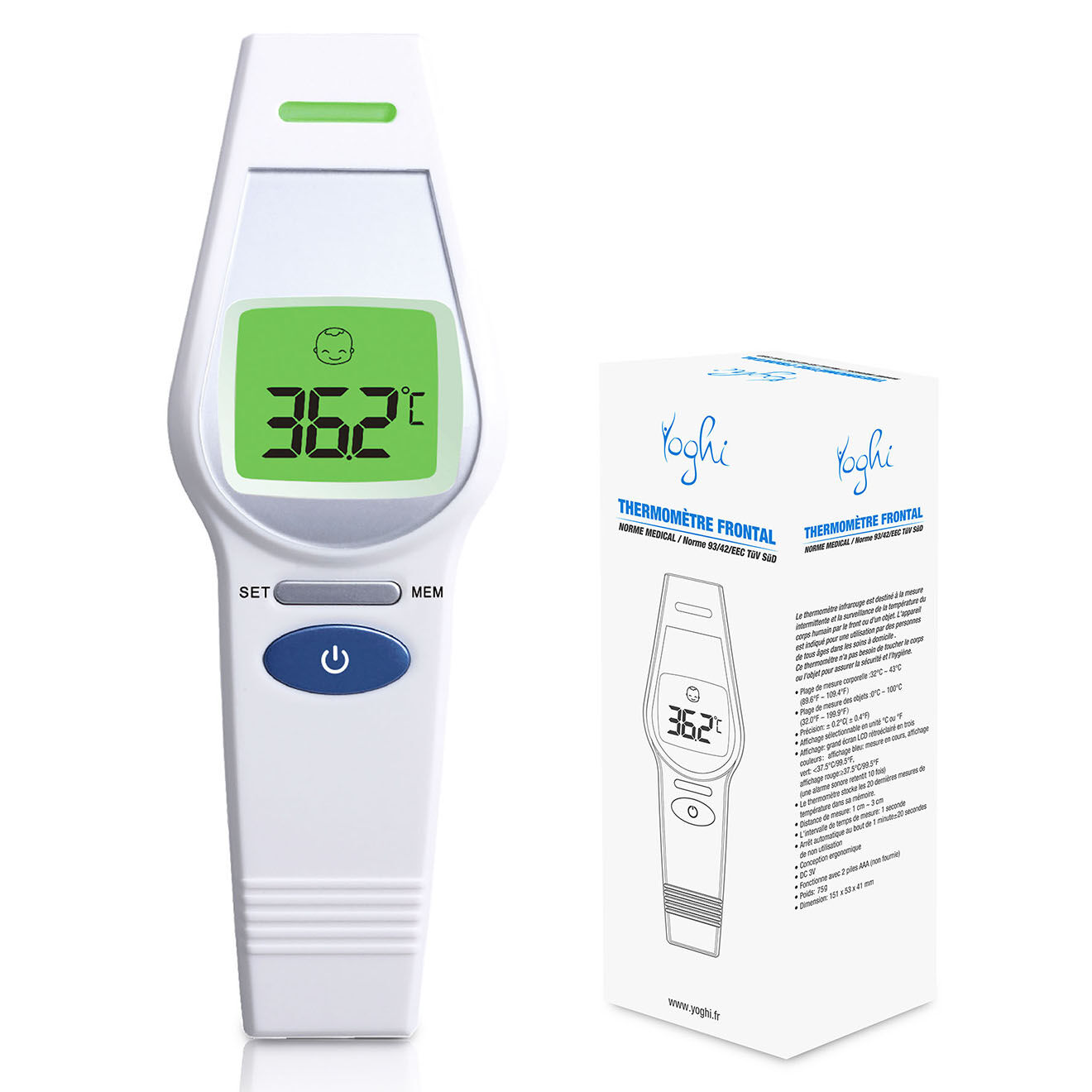 Yoghi Thermomètre frontal norme médicale blanc