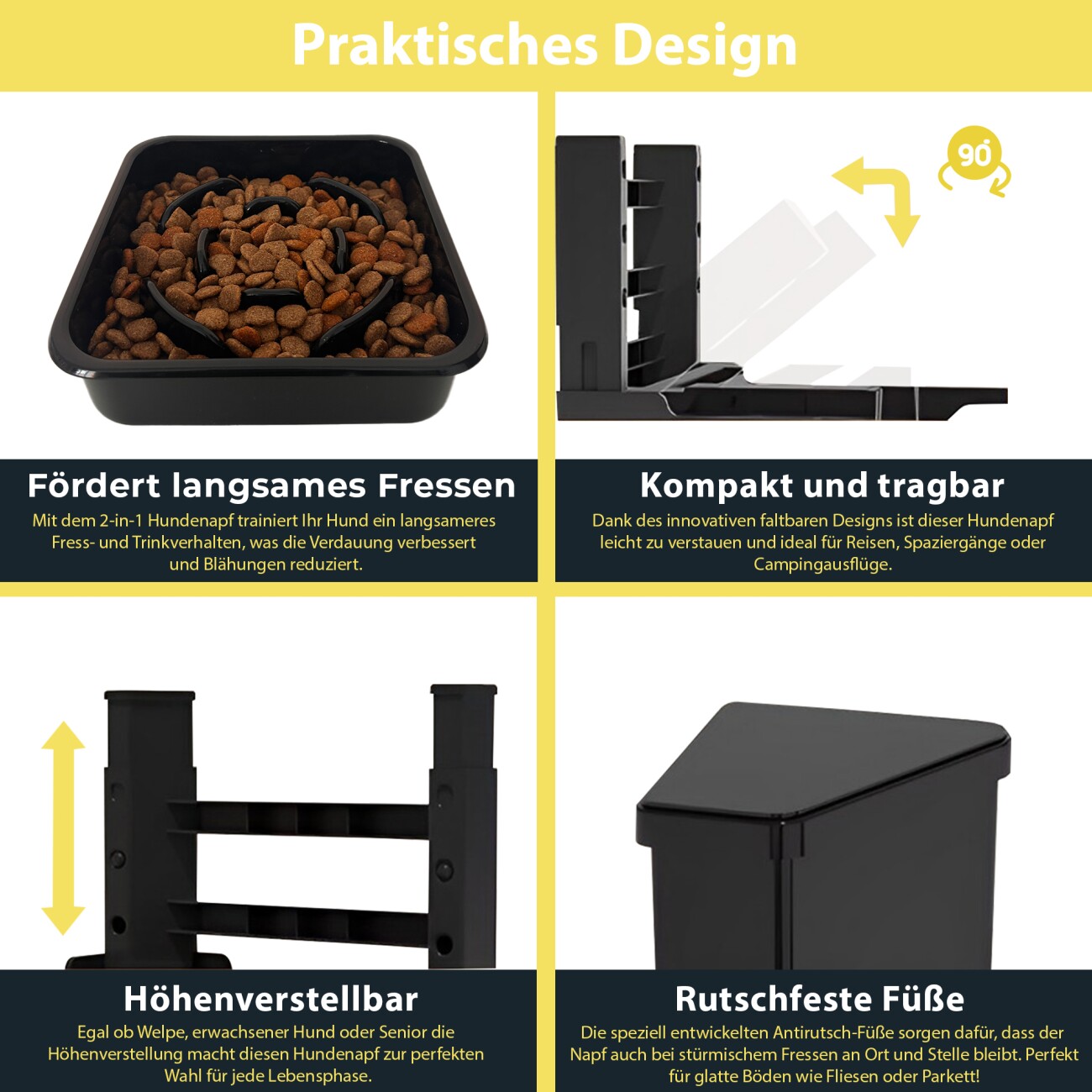 Petsation erhöhter Hundenapf Anti Schling Spritzschutz schwarz