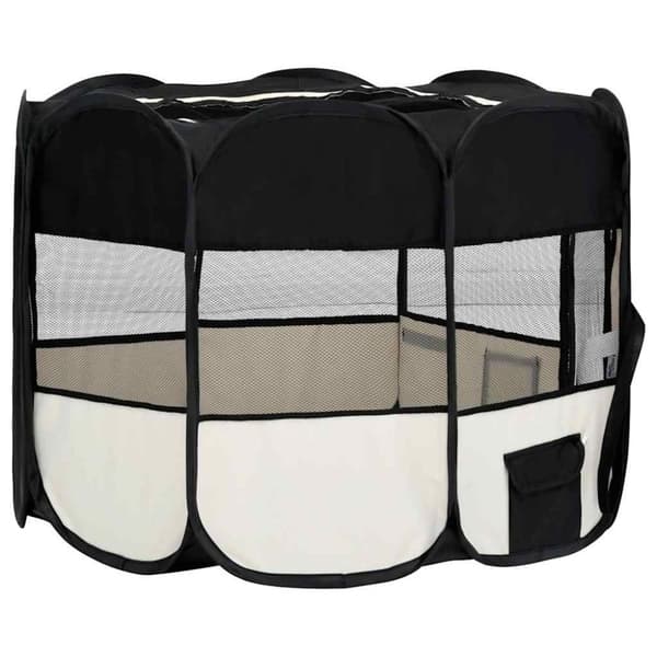 vidaXL Sammenleggbar lekegrind for hunder bæreveske svart 90x90x58 cm