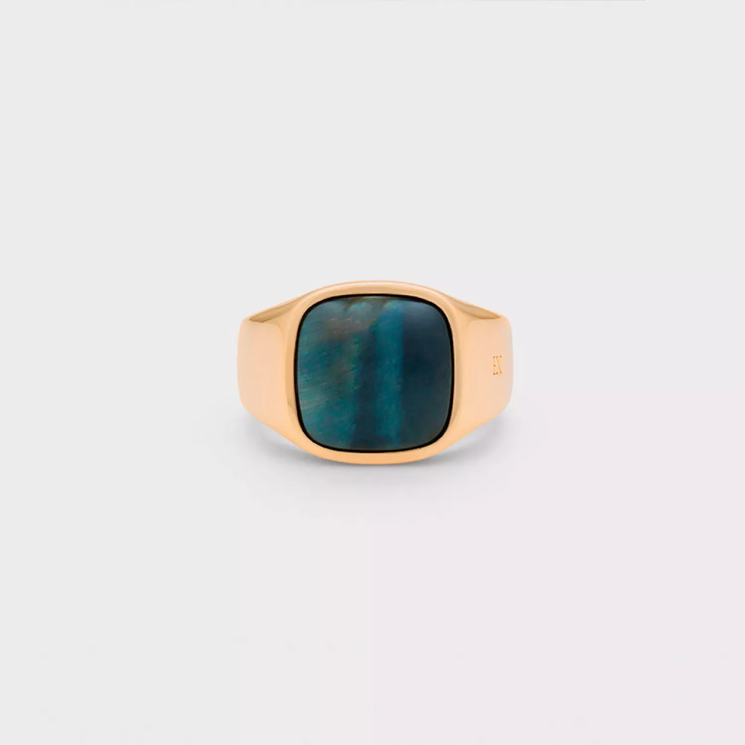 IX Studios Cushion Signet Hawks Eye Ring 22 kt. Forgyldt Sølv DMN0282GDHE