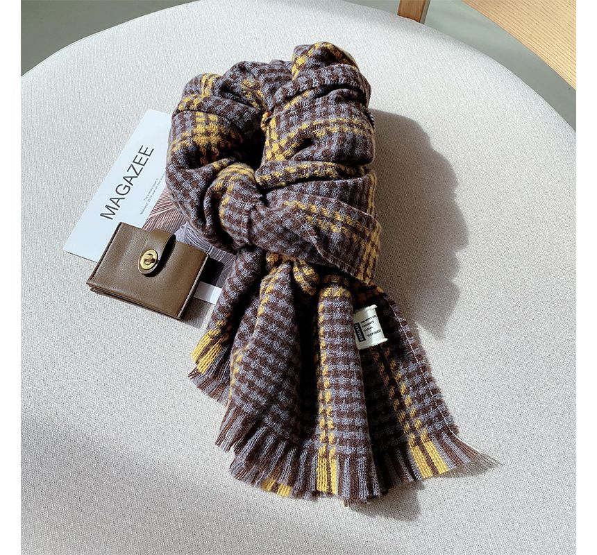 Hyeeun - Pied-de-poule sjaal met franjes