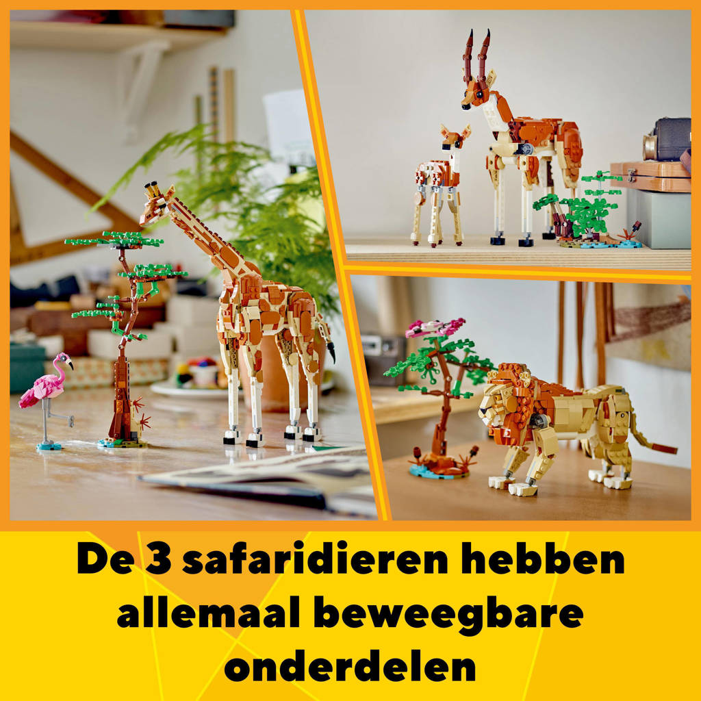 Fijne aanvulling3-in-1 Safaridieren Speelgoed Set met Giraffe, Gazelles en Leeuw 31150