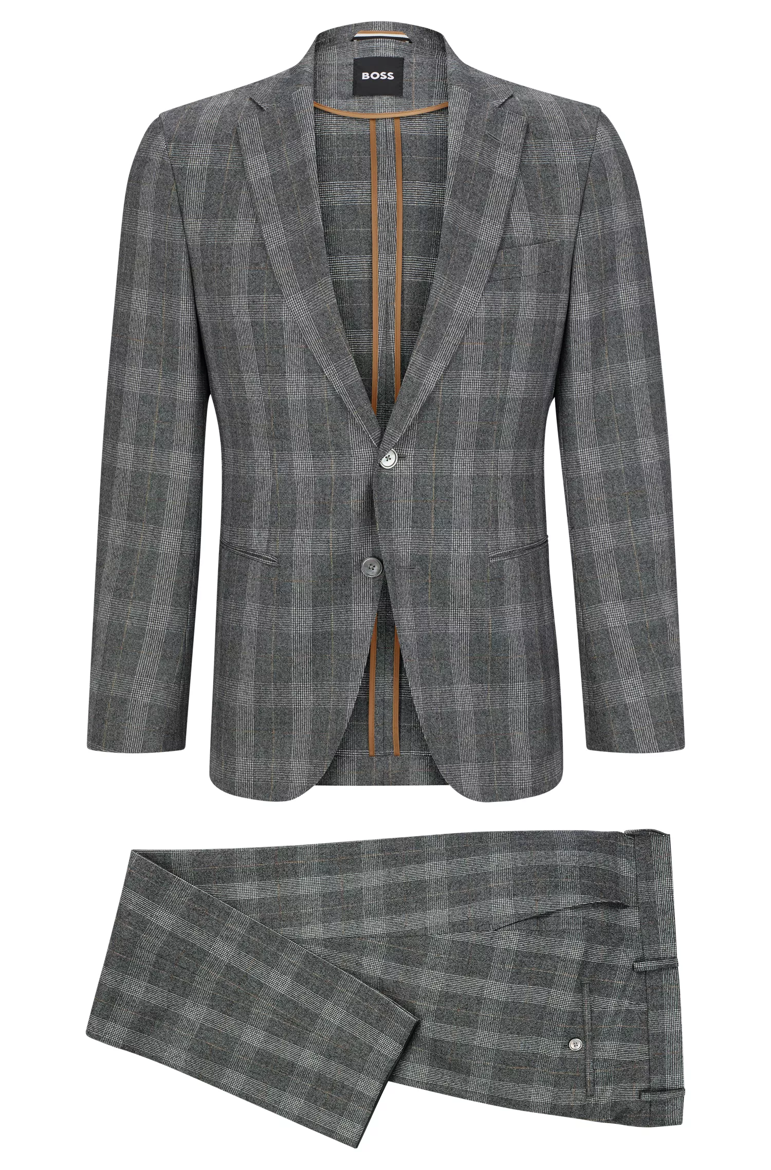 Terno BOSS preto slim fit em lã virgem xadrez.