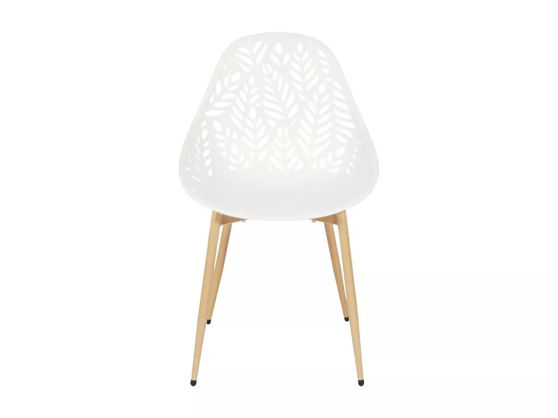 SAYA - Lot de 4 Chaises de Jardin Coque Plastique Ajourée Blanc Pieds Métal