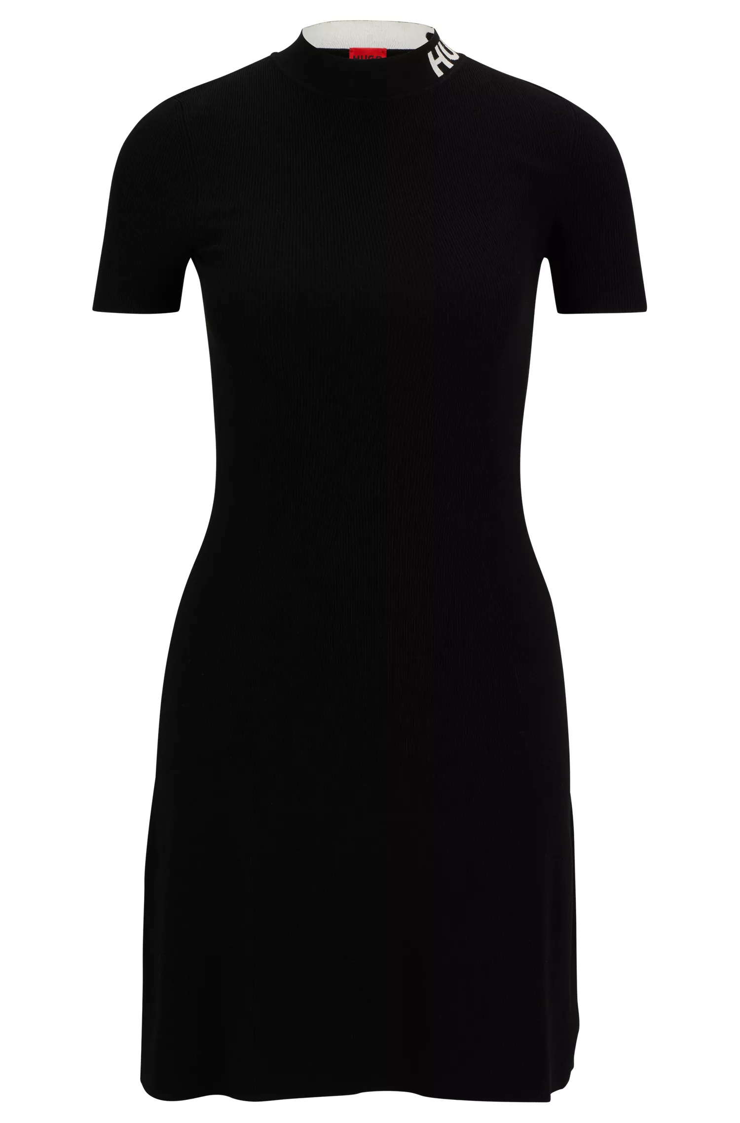 Vestido de malha vermelho HUGO de manga curta com gola com logotipo.