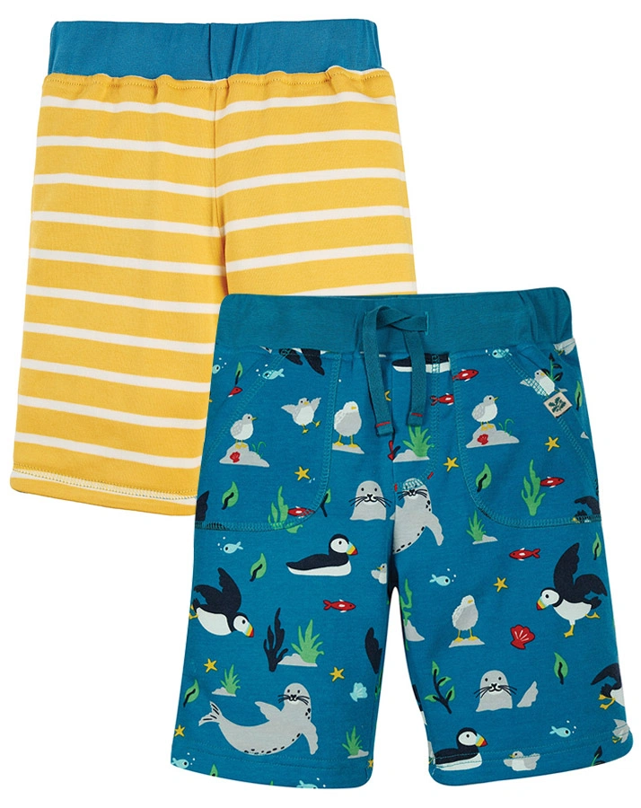 Jersey-Shorts NATIONAL TRUST – PUFFIN zum Wenden in blau/gelb