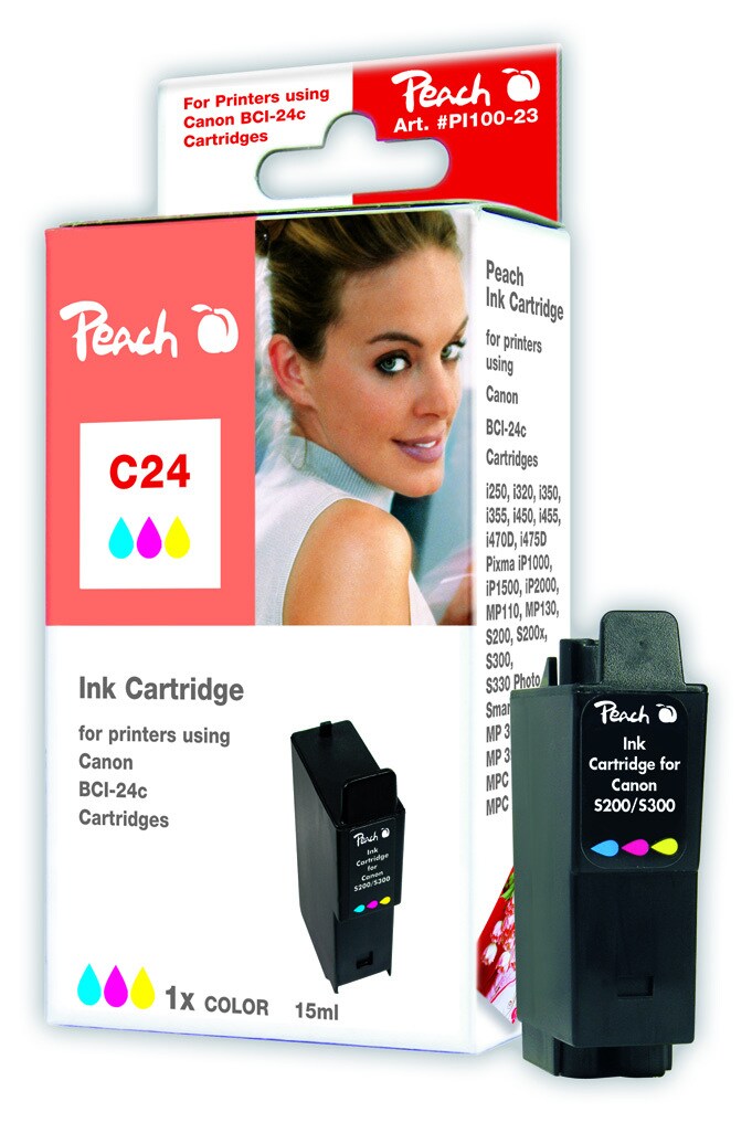 Peach C24 C Druckerpatrone col ersetzt Canon BCI-24C, 6882A002 für z.B. Canon BJS 330, Canon I 250, Canon I 255, Canon I 320, Canon I 350, Canon I 355