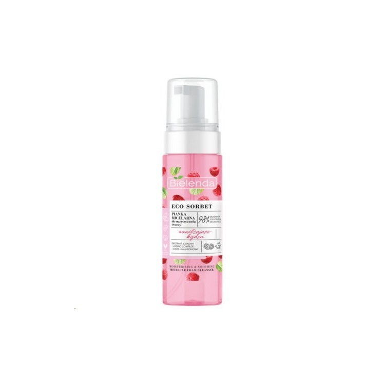 Bielenda ECO SORBET Hydraterende en verzachtende micellaire gezichtsreinigingsschuim Framboos 150 ml