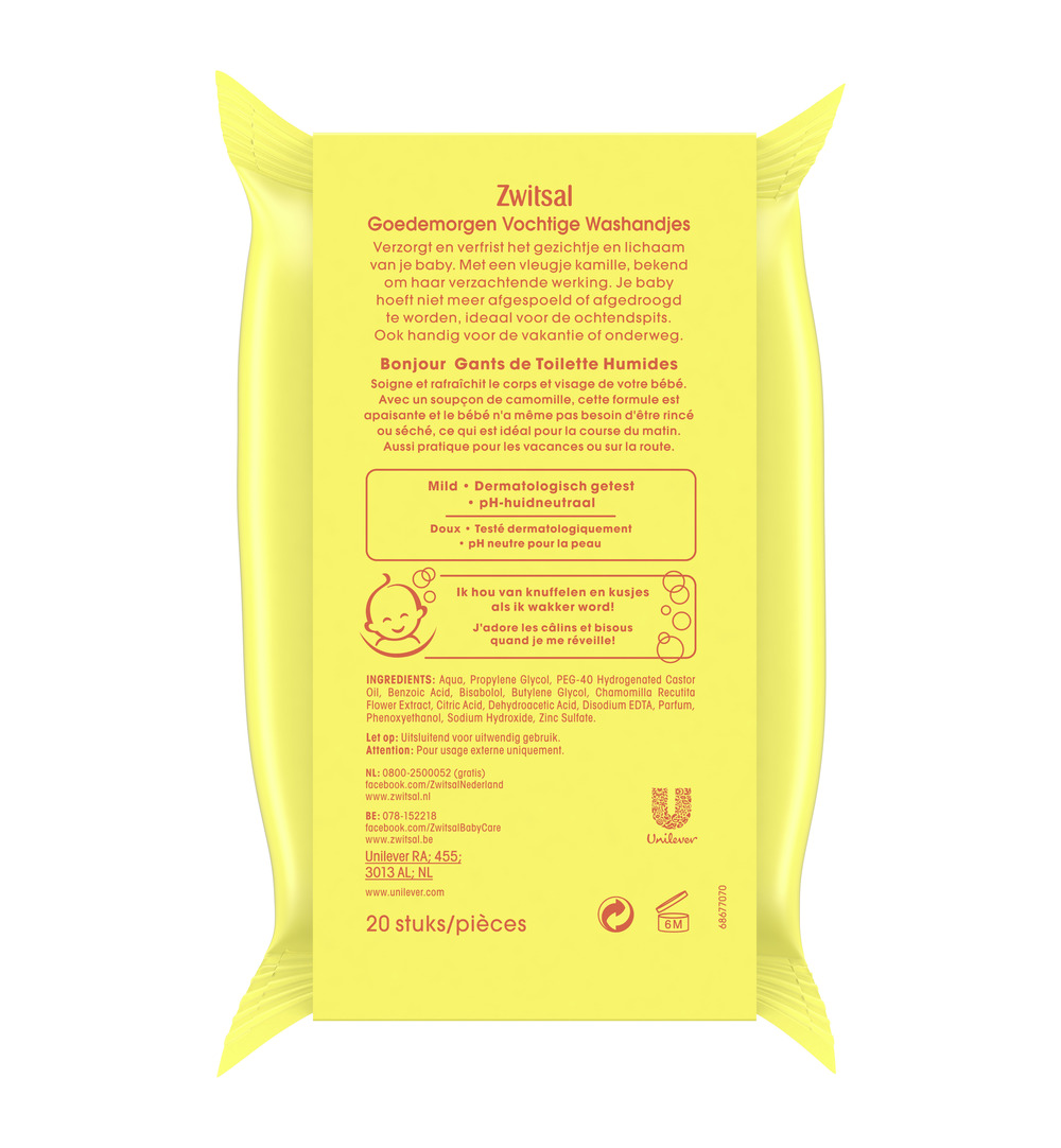 Zwitsal Goedemorgen vochtige washandjes (20 stuks)