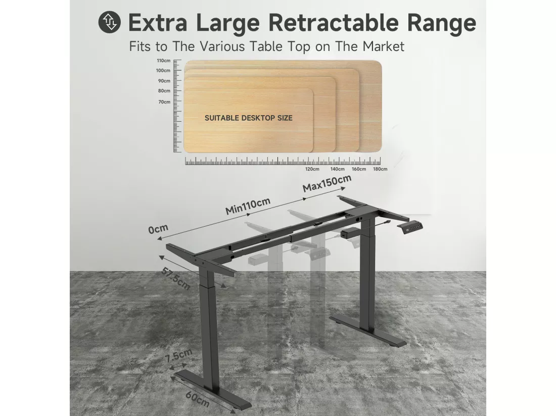 Bureau debout réglable en hauteur pour bureau à domicile, deux moteurs, bureau d'ordinateur debout électrique 58x180cm avec 4 préférences de mémoire