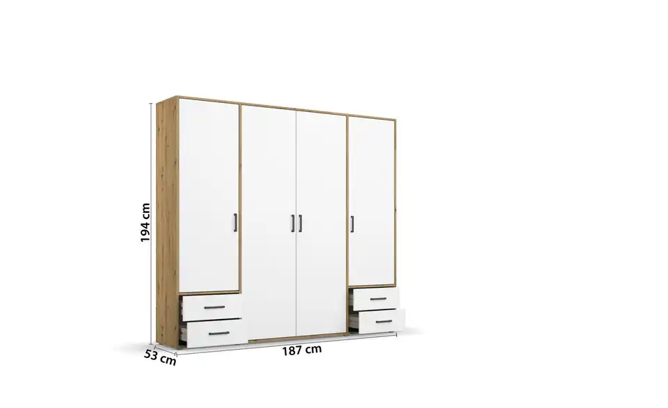 Drehtürenschrank Absetzung: Eiche Artisan 187 cm 4 Stück