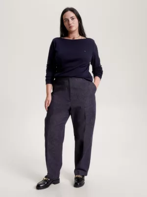 Blusa de gola canoa em malha canelada Curve