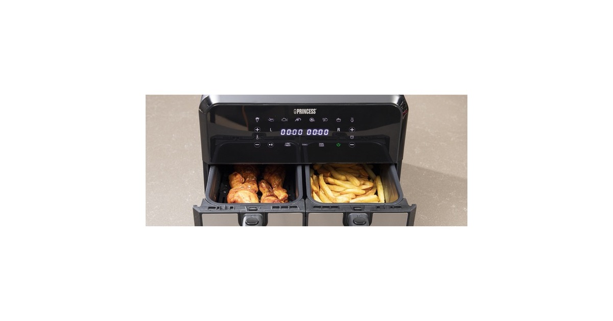 PrincessDouble Basket Aerofryer heteluchtfriteuse  (Zwart, 2x 4 liter)