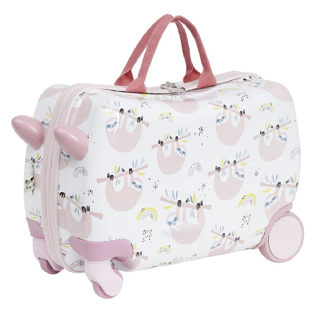 Valise trotteur enfant rose blanc 47x31xH23,5 cm