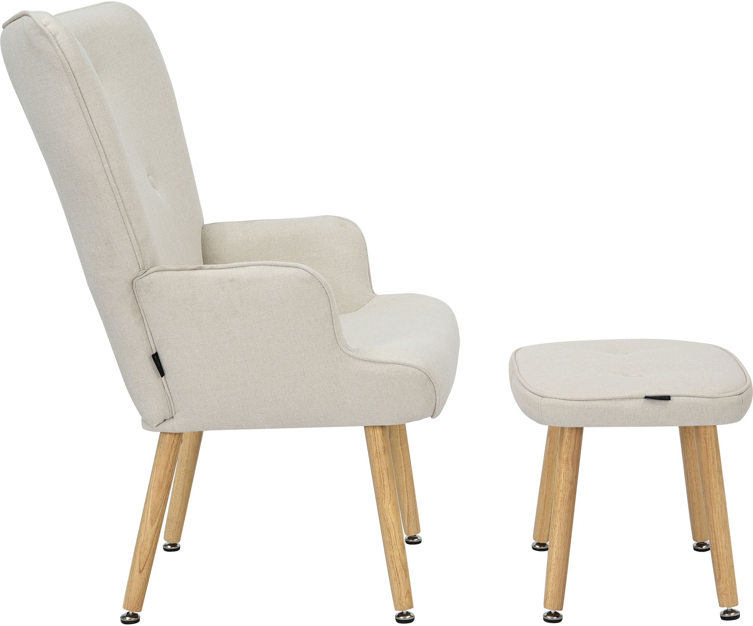 GOODproduct Ohrensessel »PERHAM, Sessel mit Hocker im Set, Knopfheftung, Massivholz-Füsse,« komfortabler Relaxsessel und Sitz-Hocker mit Strukturbezug