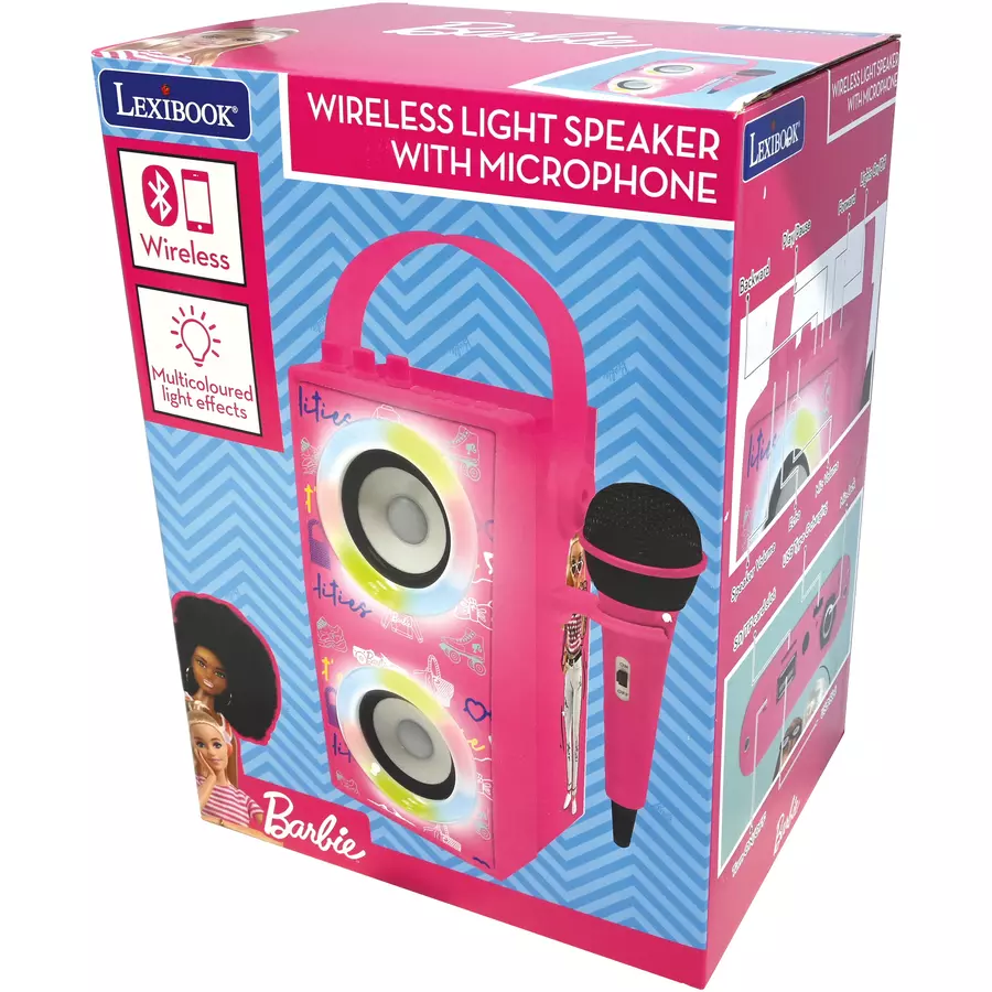 LEXIBOOK Barbie tragbarer Bluetooth®-Lautsprecher mit Mikrofon und tollen Lichteffekten
