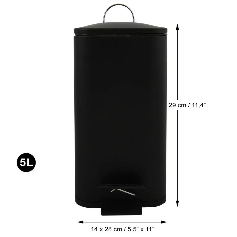 Spirella Pedaalemmer Paris - zwart - 5L - metaal - 28 x 14 x 29 cm