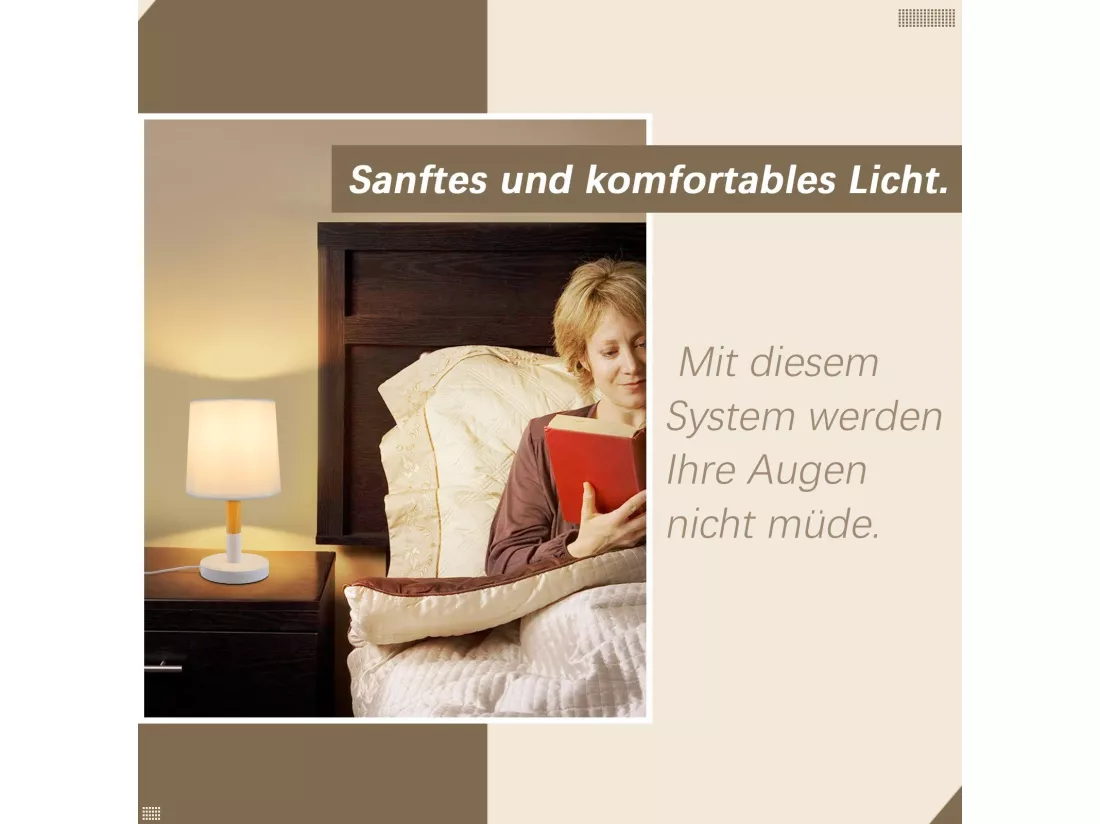 NETTLIFE Lampe de chevet Set de 2 lampes de table Salon - en bois E27 Douille Bedside Lamp Chambre à coucher Blanc