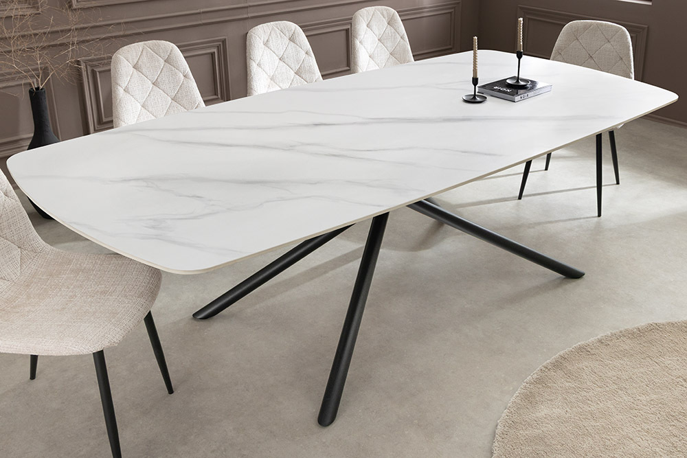 Design Esstisch OSAKA 160cm weiß Keramik schwarz Sterngestell Metall