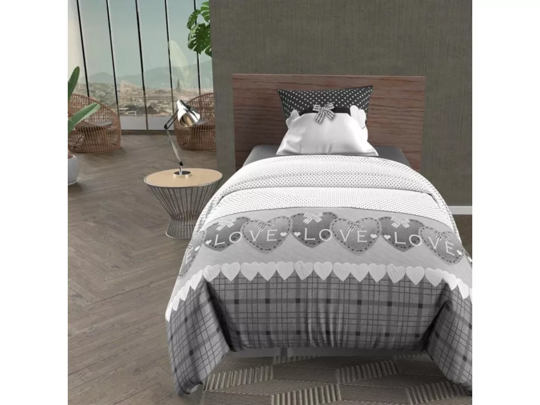 Parure de lit Love gris 140x200 cm