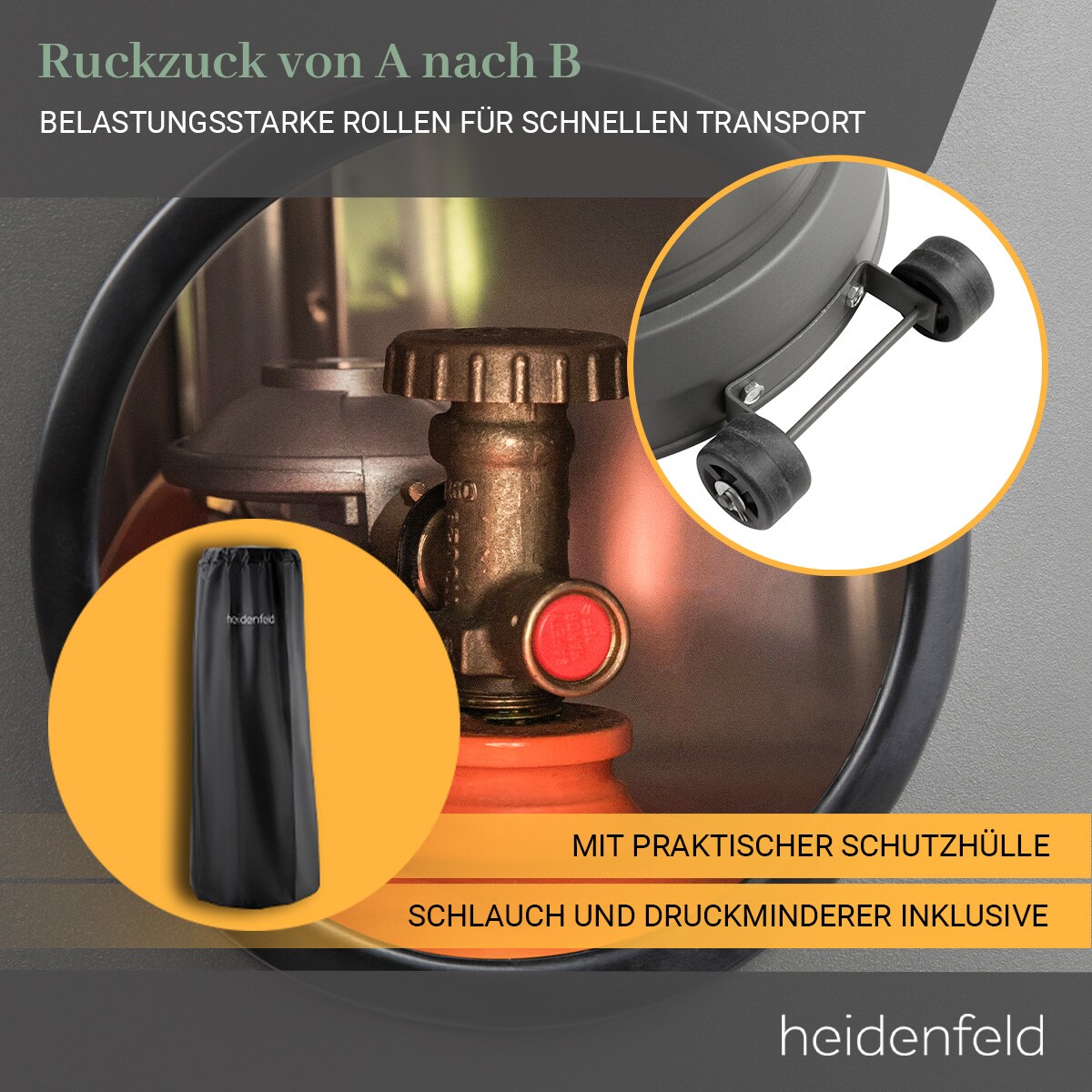 Heidenfeld Gasheizstrahler Inferno GH200, Terrassenheizer, stufenlos bis 10 kW, Piezo-Zündung (Schiefergrau )
