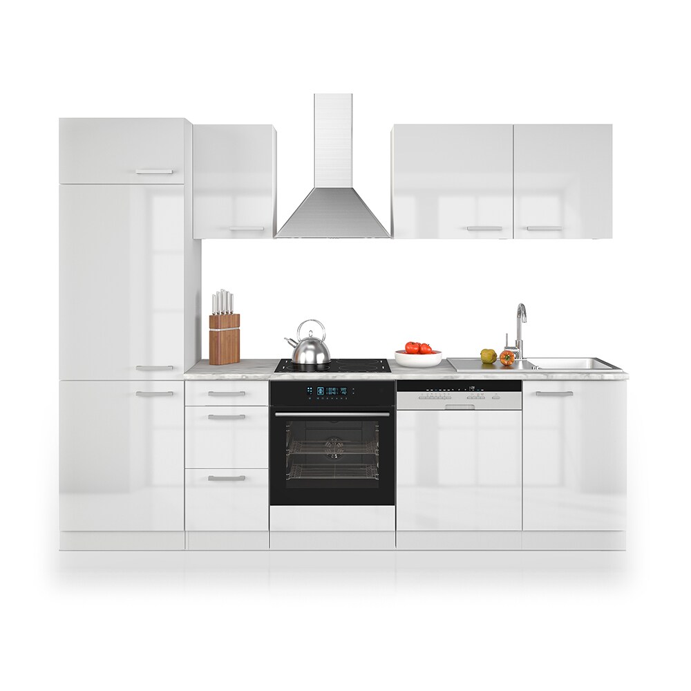 Vicco Küche 270 cm Küchenzeile Küchenblock Einbauküche Weiß Hochglanz