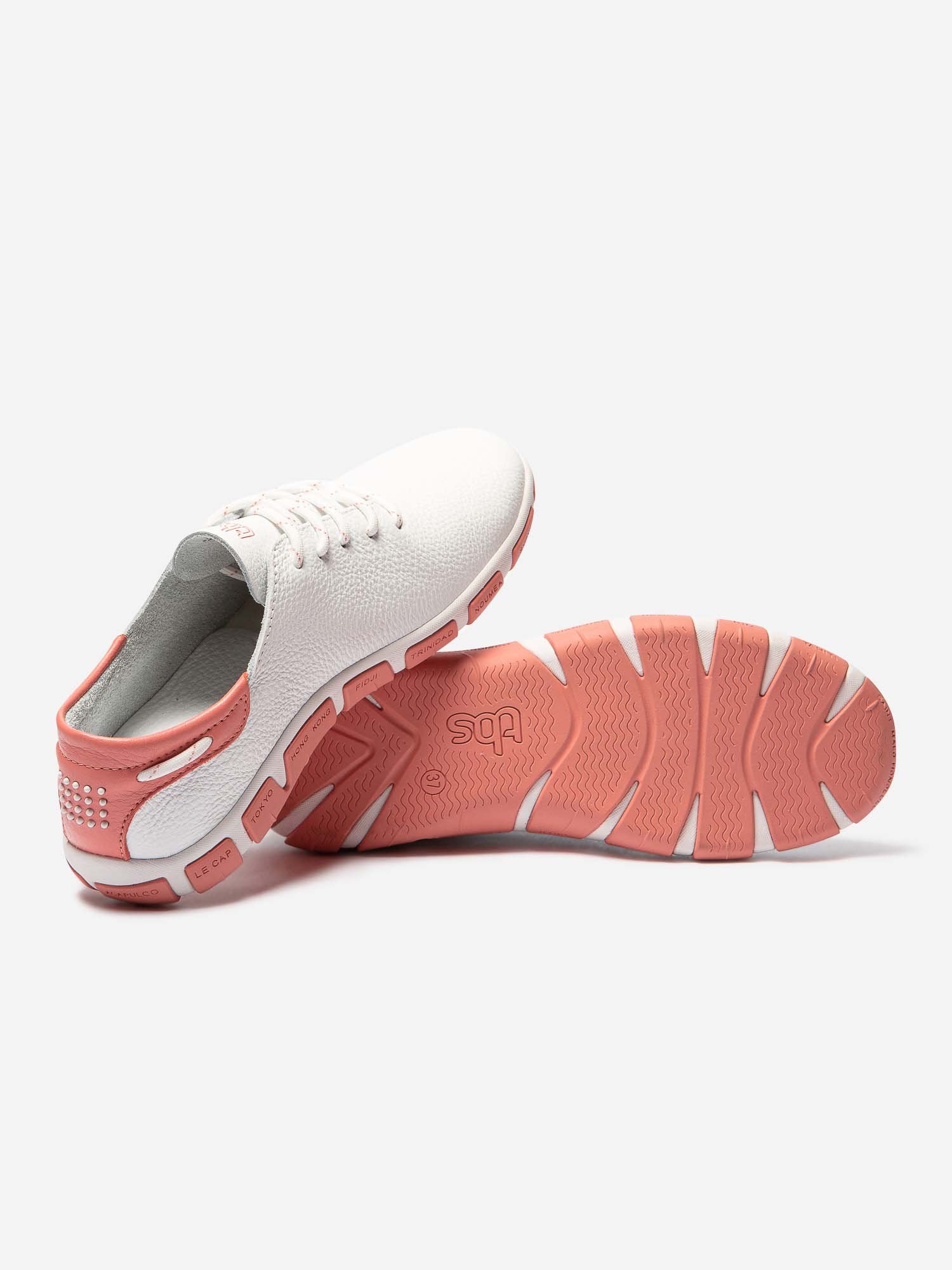 Tennis Femme Confort Cuir Blanc Semelle Rose