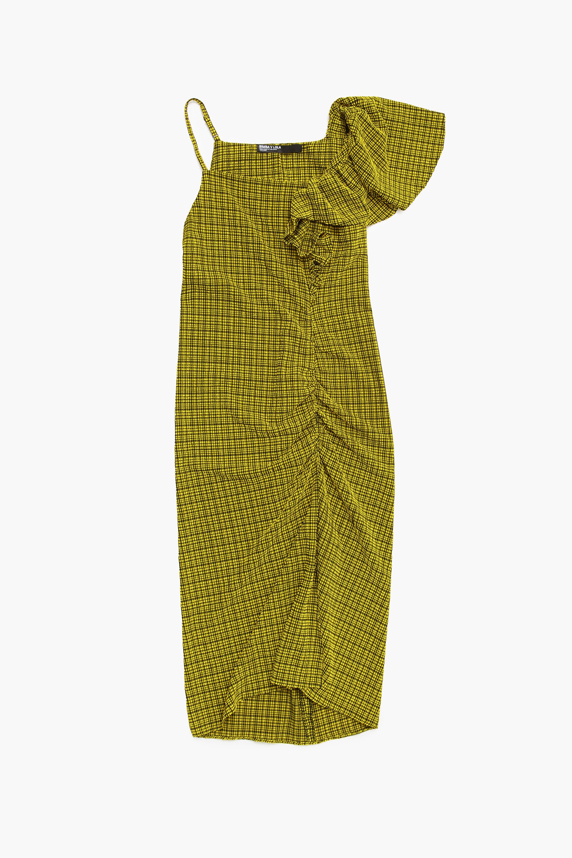 Vestido midi fluido xadrez amarelo