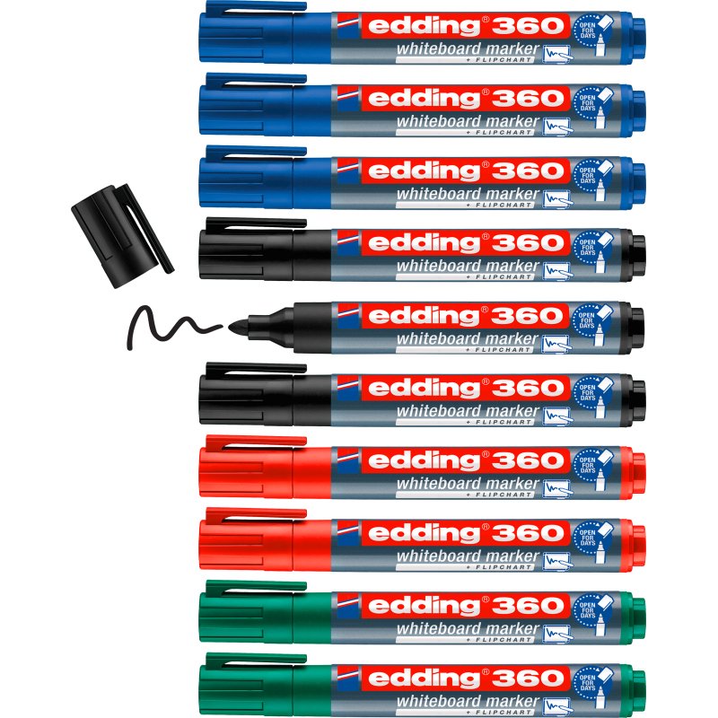 Marqueur effaçable Edding 360 pointe ogive 1.5 à 3 mm - Pochette de 4