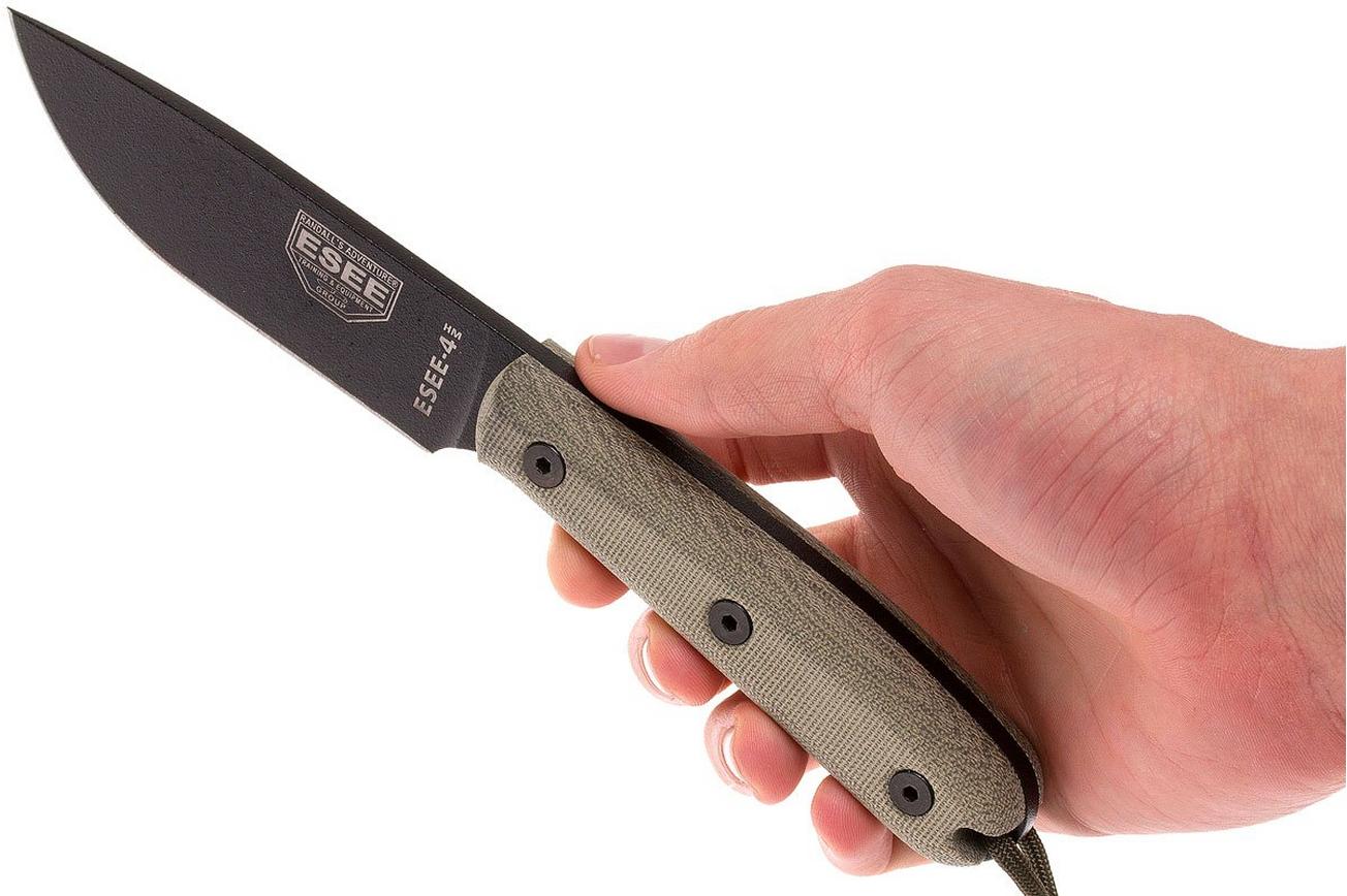 ESEE Model 4HM bushcraftmes Modified Handle, lederen schede
