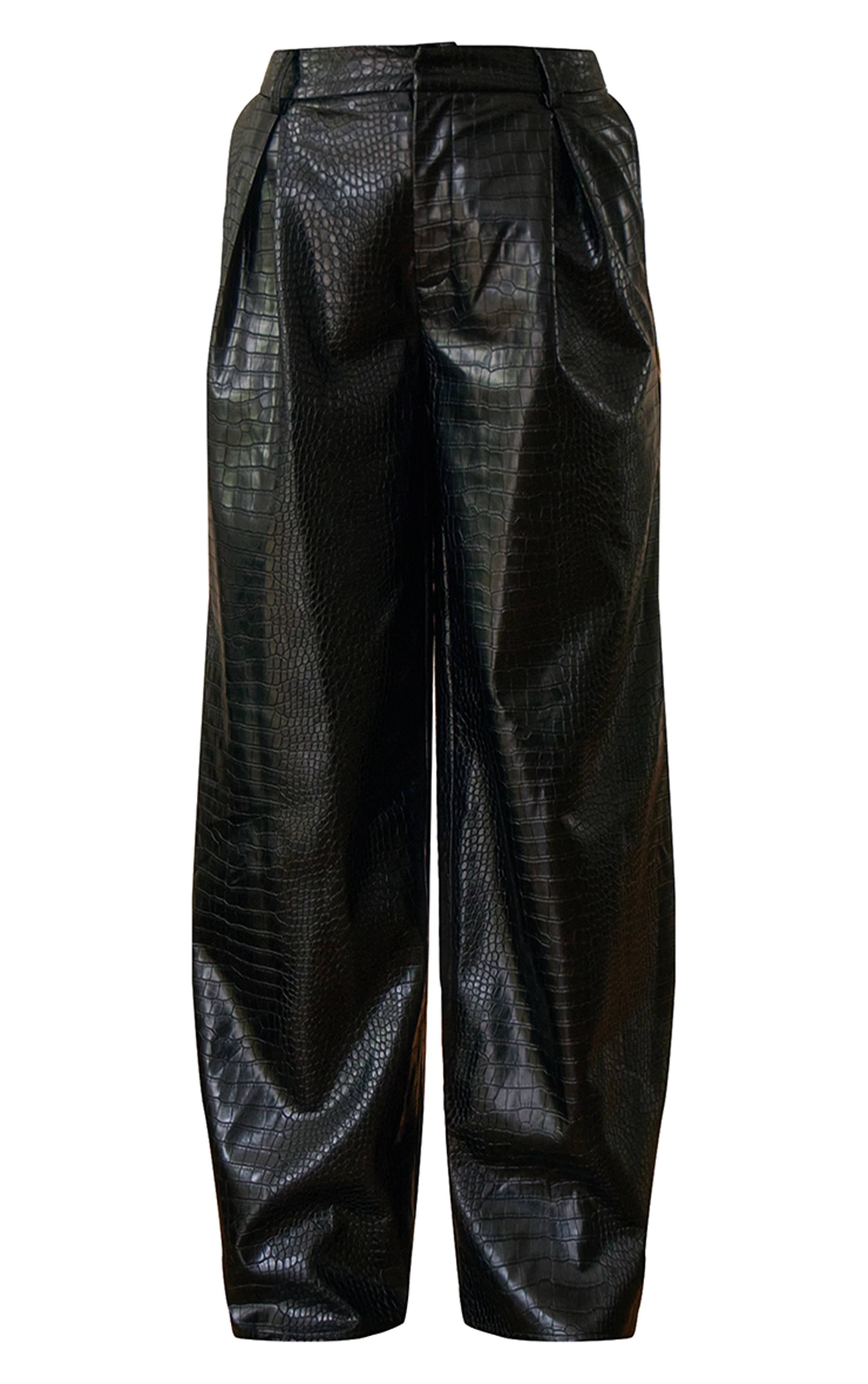 Noir Pantalon Large Tailleur En Synthétiquecuir Effet Croco Plt Label