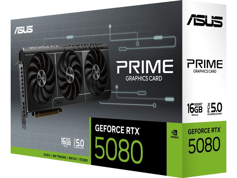 ASUS Grafikkarte PRIME RTX 5080 16 GB Gamer-Grafikkarte mit 16 GB GDDR7-Speicher, ermöglicht Auflösungen bis zu 8k