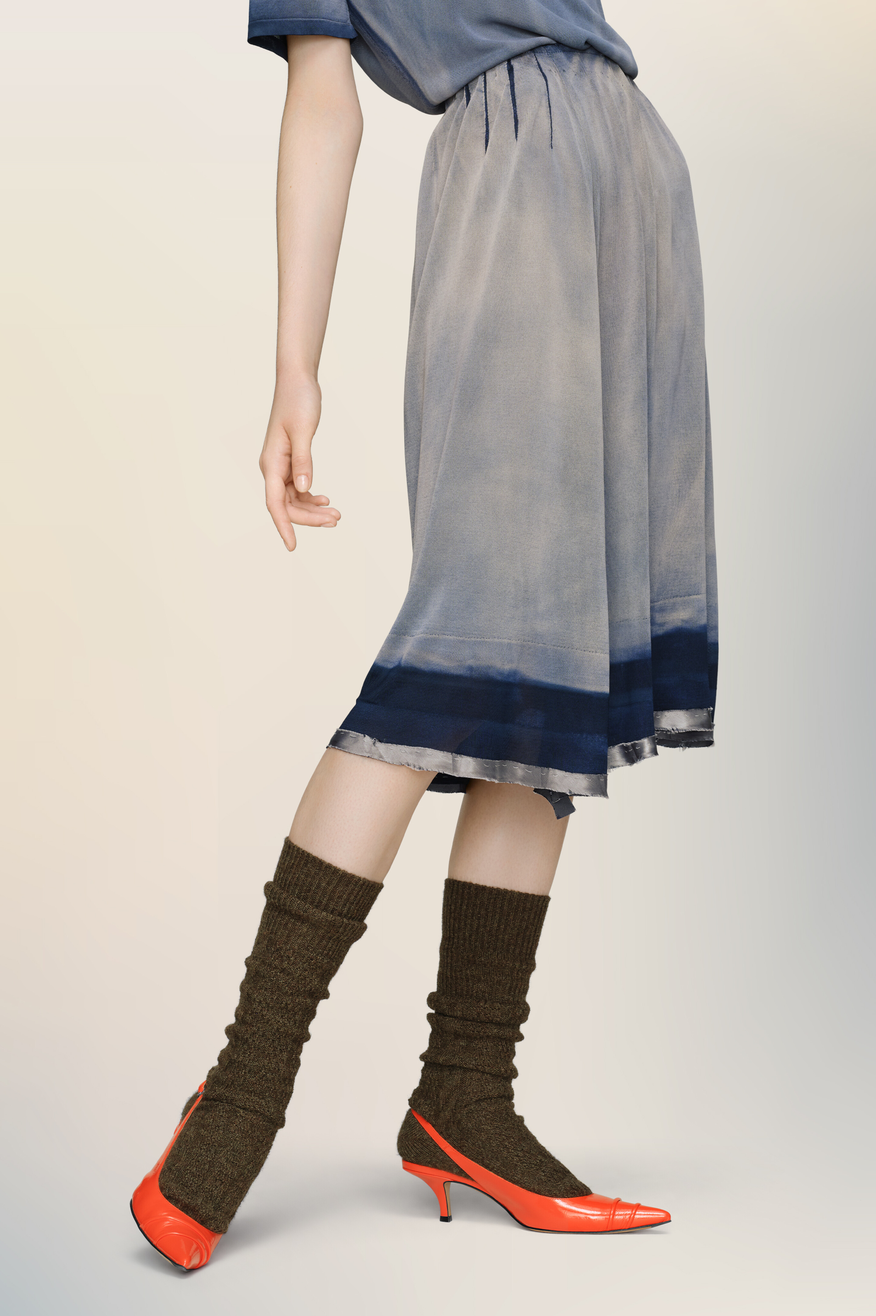 Jupe midi sun-faded bleue en viscose pour femme
