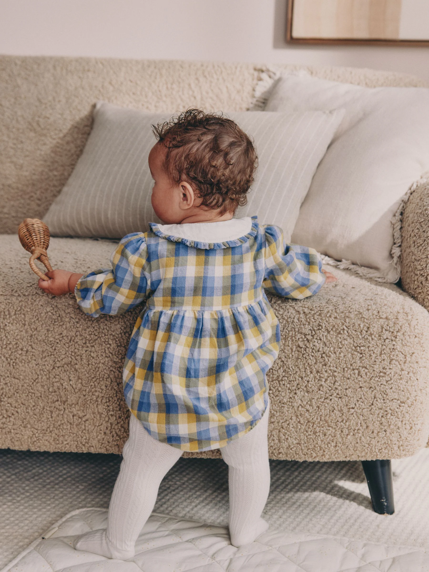 Groen/geel gingham - Babyrompers met bloemenprint Set 2 -delig met maillot (0mnd -3jr)